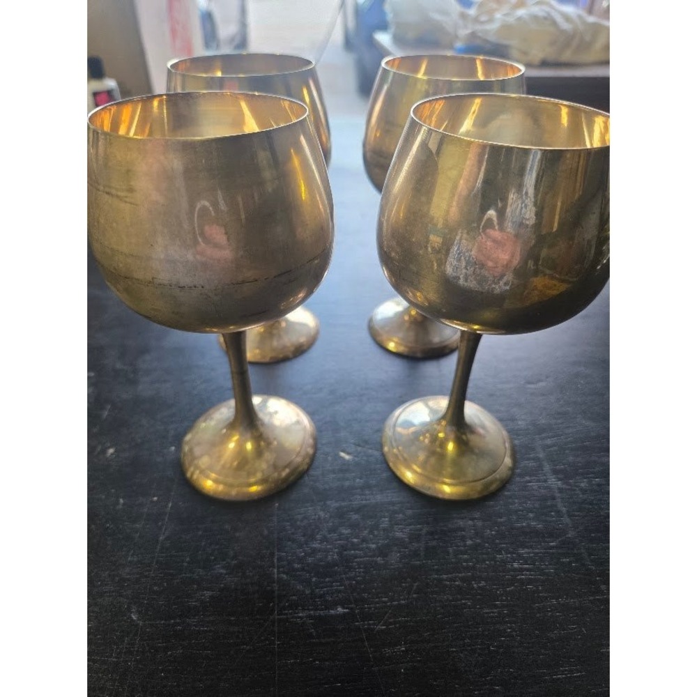 Leonard Silver Plated Wine Goblets Set of 4 Vintage Gold‎ Tone Chalices